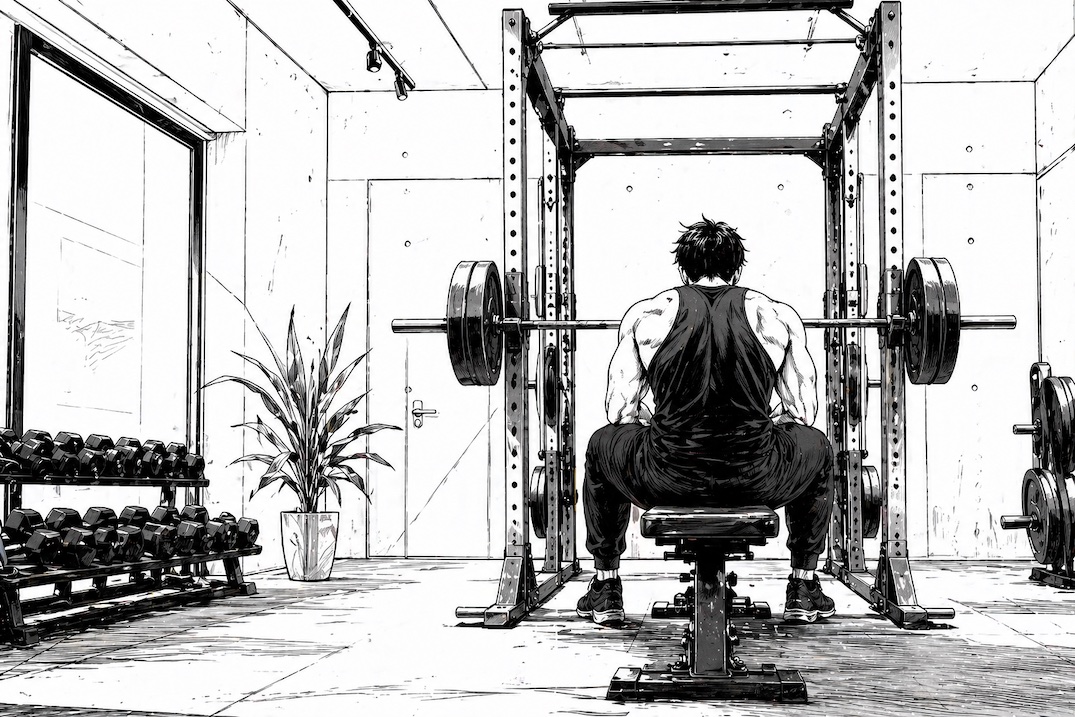 パワーラックで一人トレーニングする様子|佐賀の完全個室ジム OUTLAWER STRENGTH パワーラックで一人トレーニングする様子|佐賀の完全個室ジム OUTLAWER STRENGTH